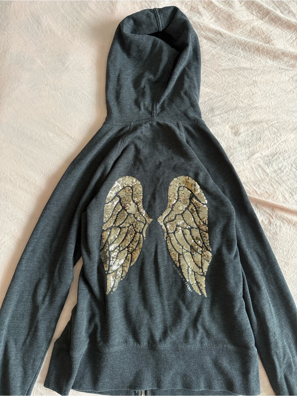 Rare Y2K Victoria secret black gold angel wing sequin zip up hoodie